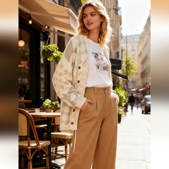 NWOT FREE PEOPLE BRIGHT OPTIMISTIC CARDIGAN IN NATURAL - Picture 10 of 13